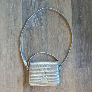 Dagne Dover Metallic Silver Quilted Crossbody Bag